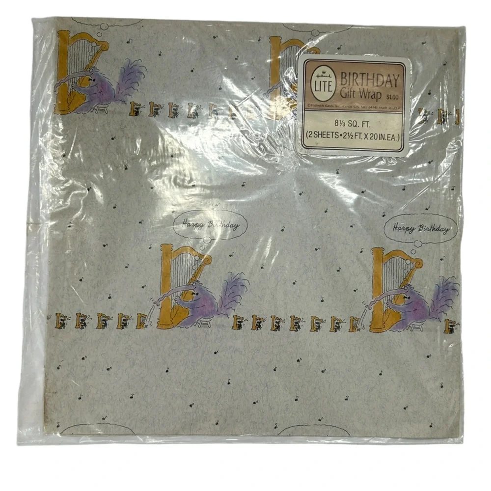 Vintage Birthday Gift Wrap Hallmark Lite Square 2 Sheets 8 1/3 Sq. Feet Total